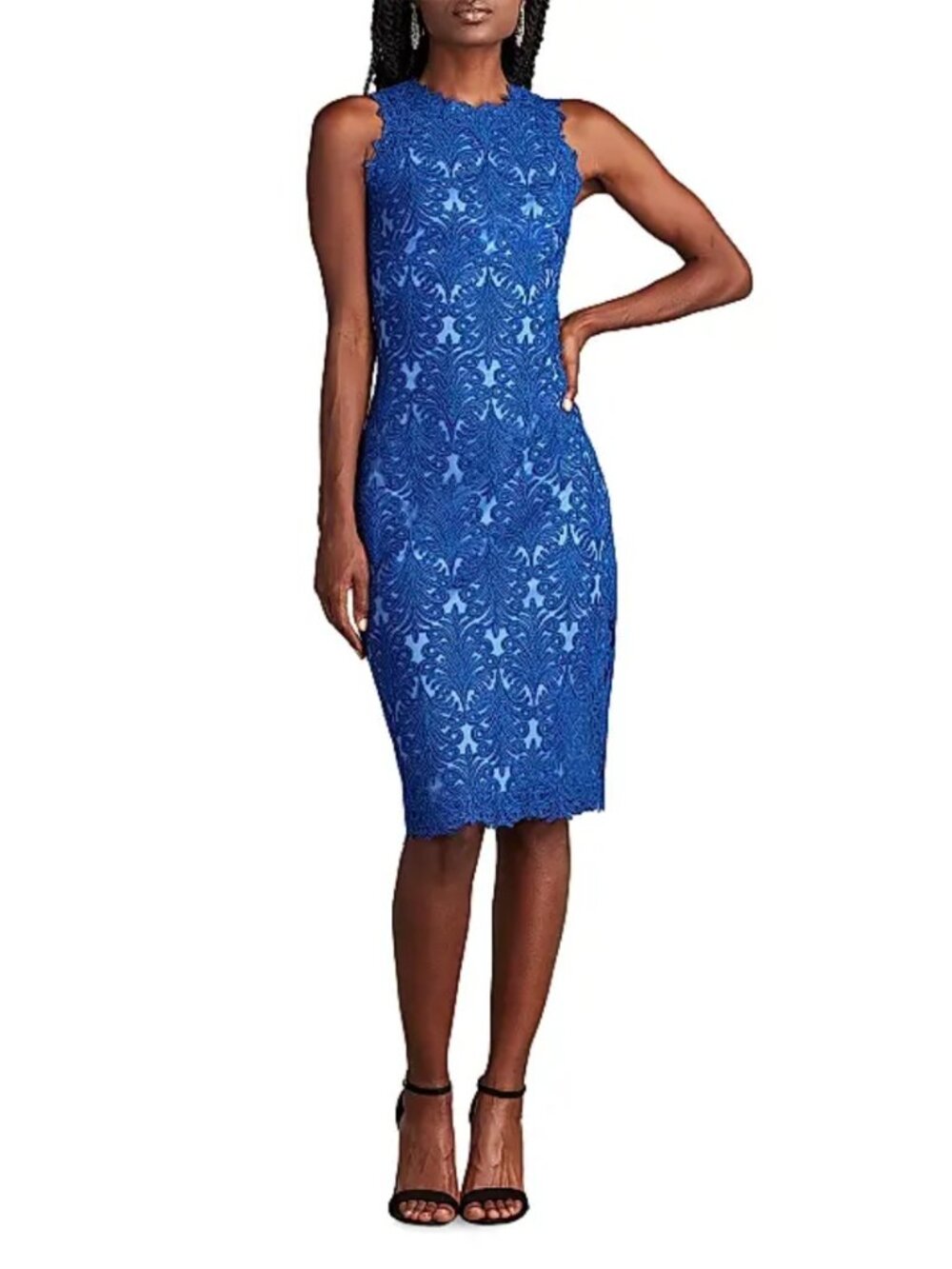 Tadashi Shoji Corded Lace Sheath Dress Mystic Blue Sleeveless Career Sz 8 NWOT View 2